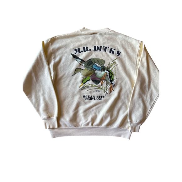 Vintage M.R. Ducks Ocean City Maryland USA Made Cream L Crewneck Sweatshirt - Picture 1 of 7